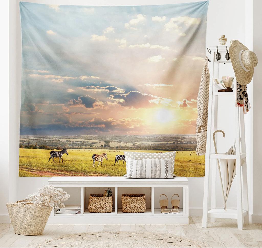 Zebras Tapestry Black White Stripes African Savanna Wild Animals Tapestry Wall Hanging for Home Decor Living Room Bedroom Dorm