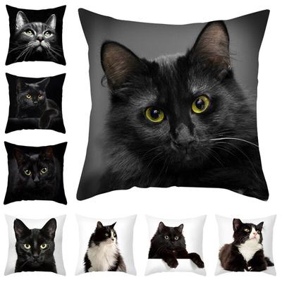 Fodera per cuscino con stampa di gatti cartoni animati per bambini Federa per divano con foto divertenti adatta per federa per arredamento Black Cat Cafe