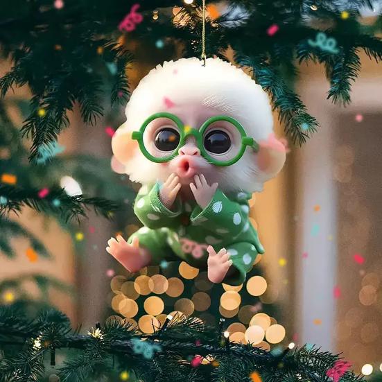 Majom Autó Akril 2D Autós Charmok Hátizsákhoz Kulcstartó Aranyos Visszapillantó Tükör Dekoráció Karácsonyi Ajándék Barátoknak
