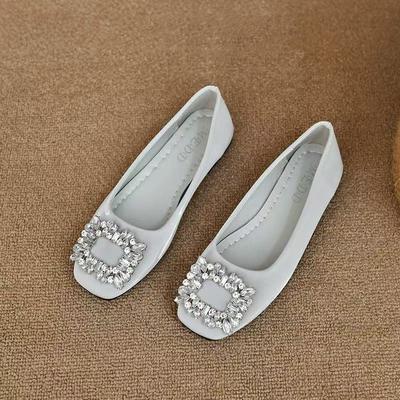 Light Luxury Flat-bottomed Rhinestone Shallow Single Shoes Women's Autumn New Commuting Gentle Evening Shoes New