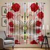 2PCS Red Rose Swan Curtains, Elegant Romantic Floral Print, Window Drapes for Living Room Bedroom Home Decoration