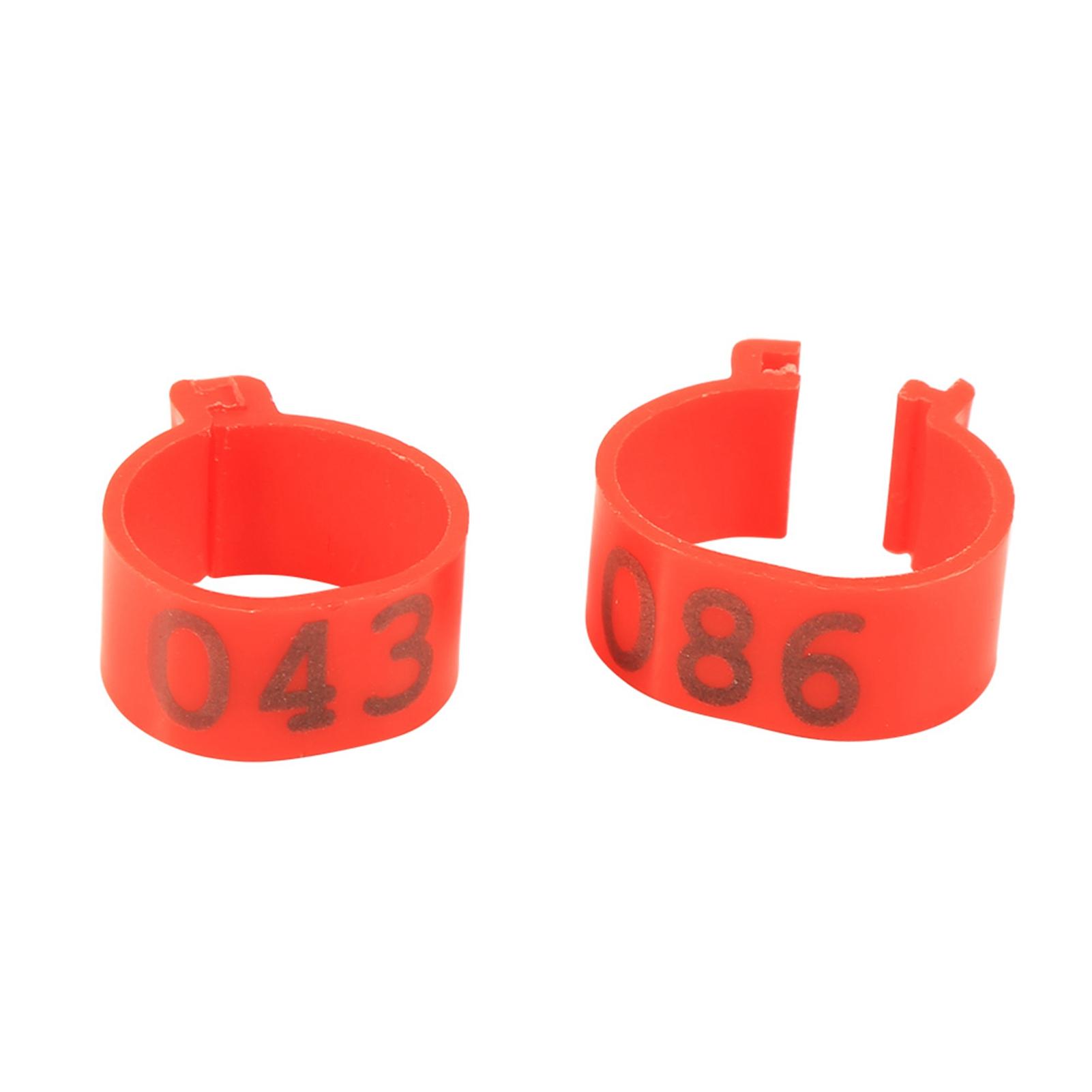 

100PCS Bag 16MM 001 100 Numbered Plastic Poultry Chickens Ducks Goose Leg Bands Rings(Red) красный
