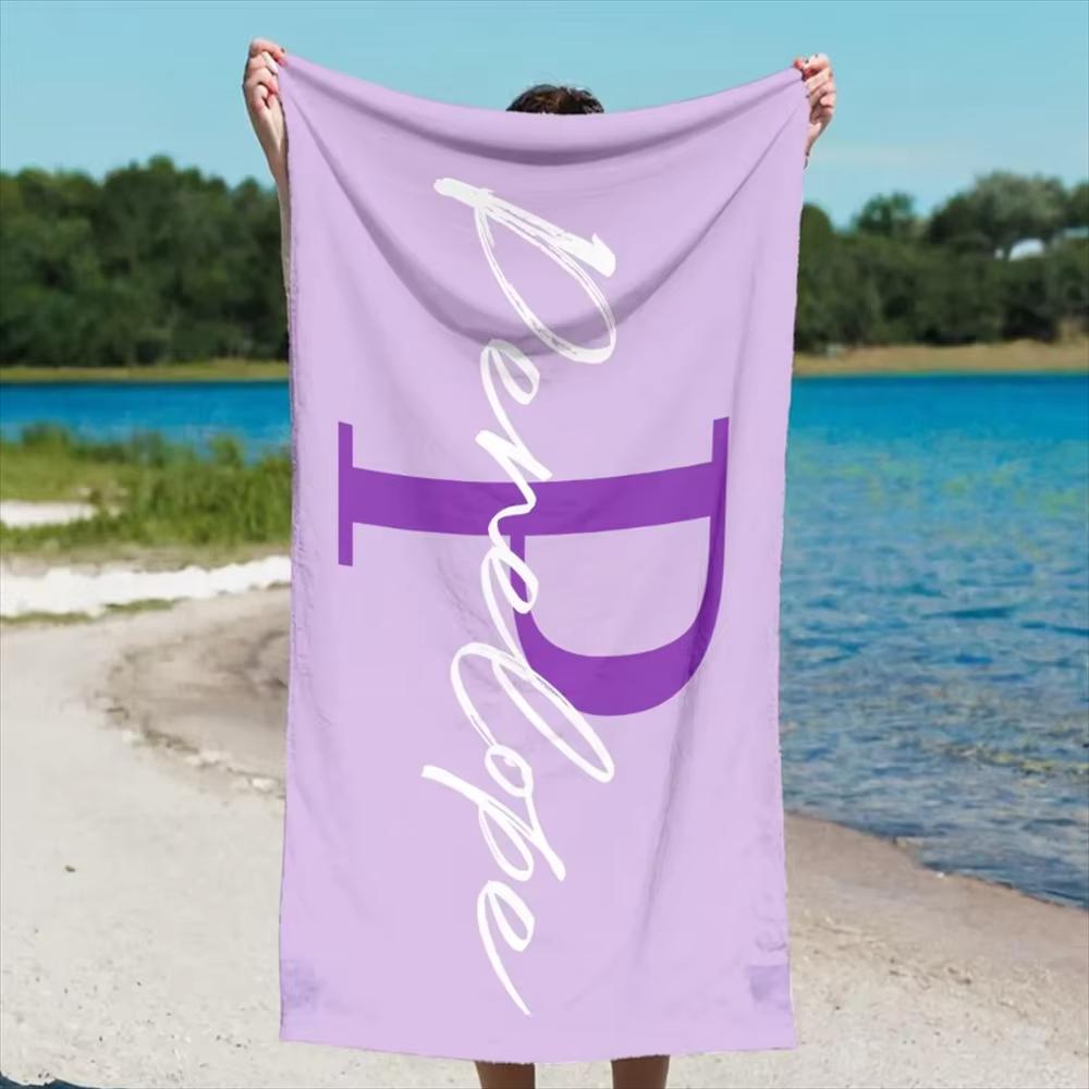 Personalized Name Beach Towel, Oversized Custom Monogram Pool Towel, Signature Beach Towel For Kids, Vacation Gift, Picnic Towel