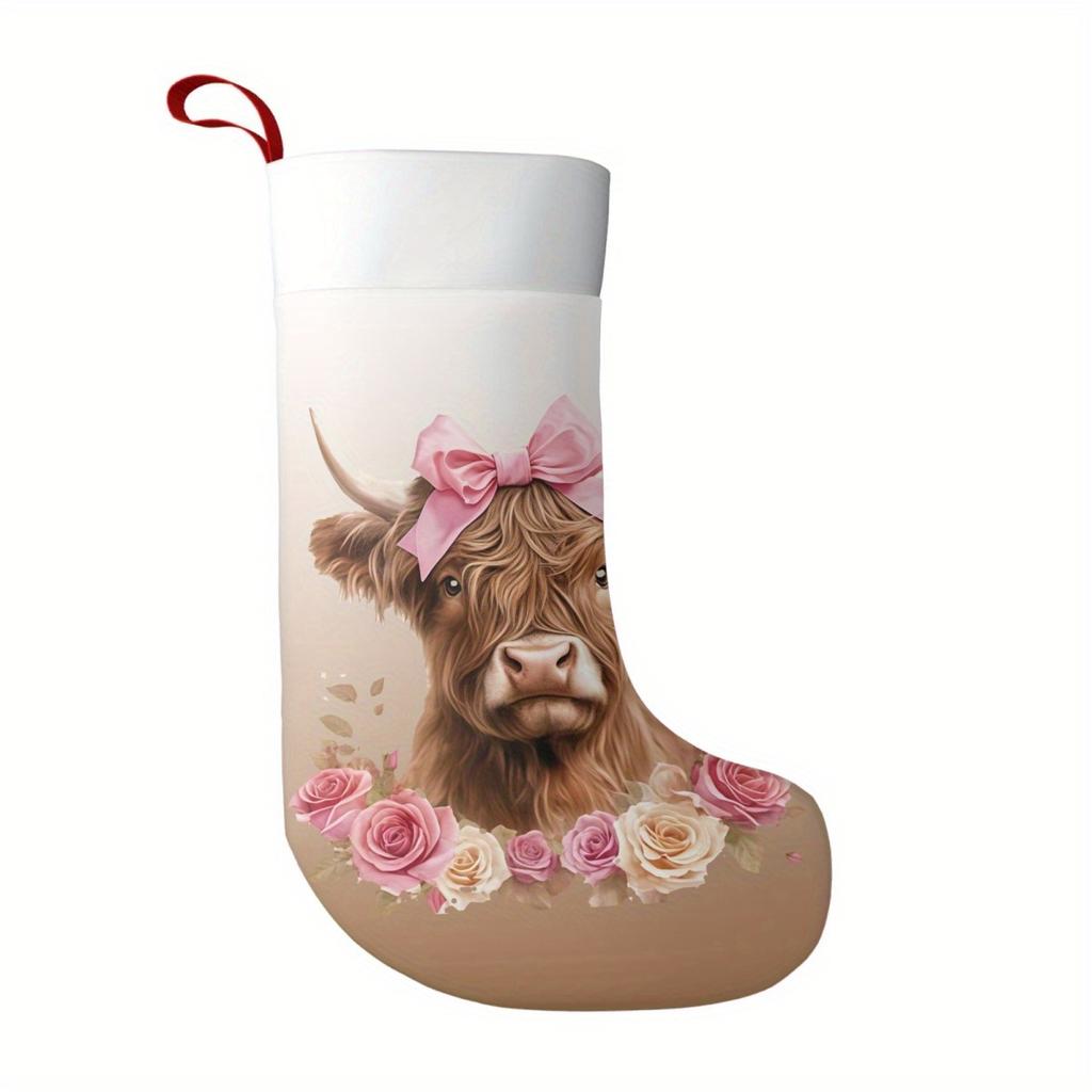 Christmas decoration fireplace hanging stocking1pc Christmas Single Pack, Festive Cattle-Themed Socks, Decorat