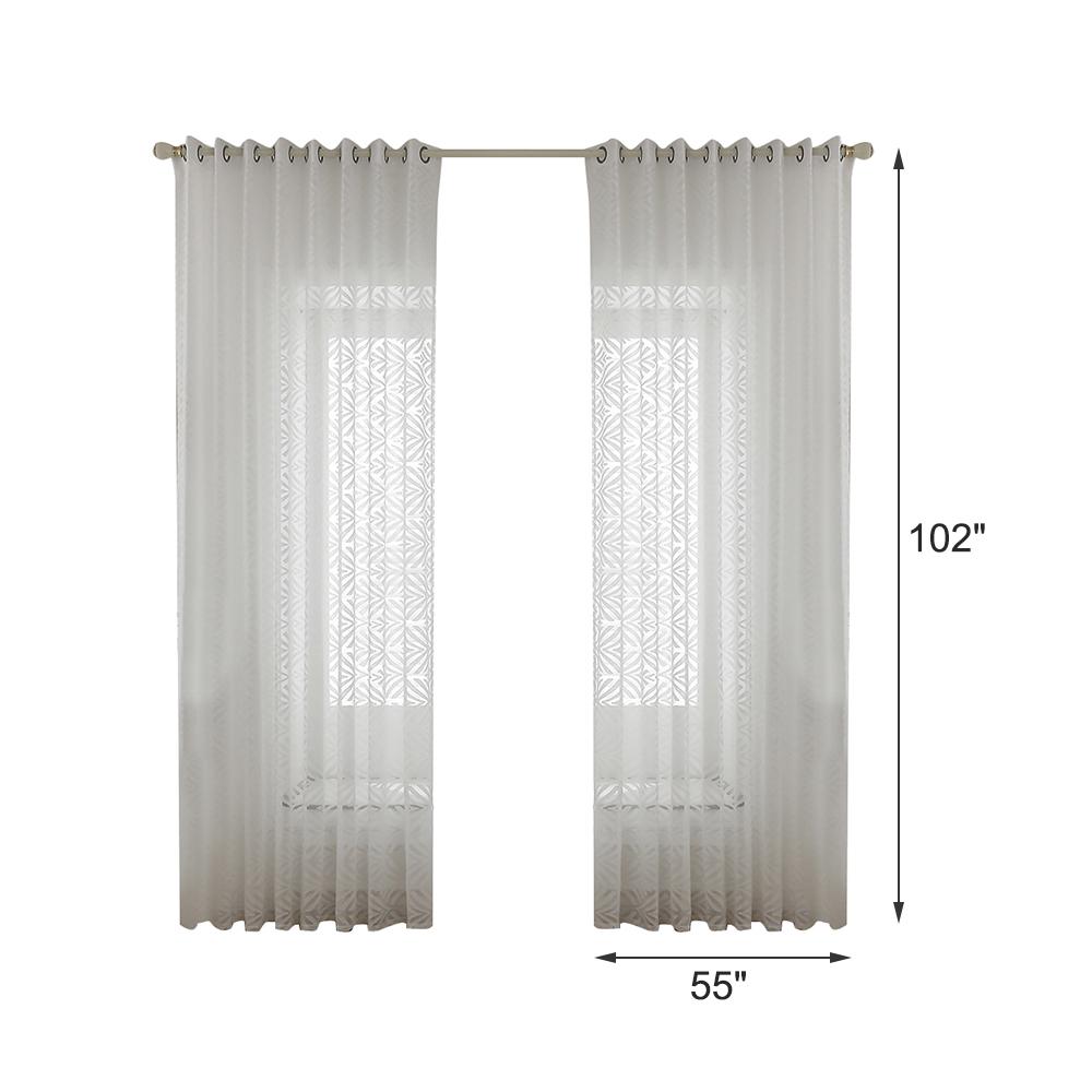 White Sheer Voile Window Curtain with Ring Top for Kitchen, Bedroom and Living Room (2 Panel,55''