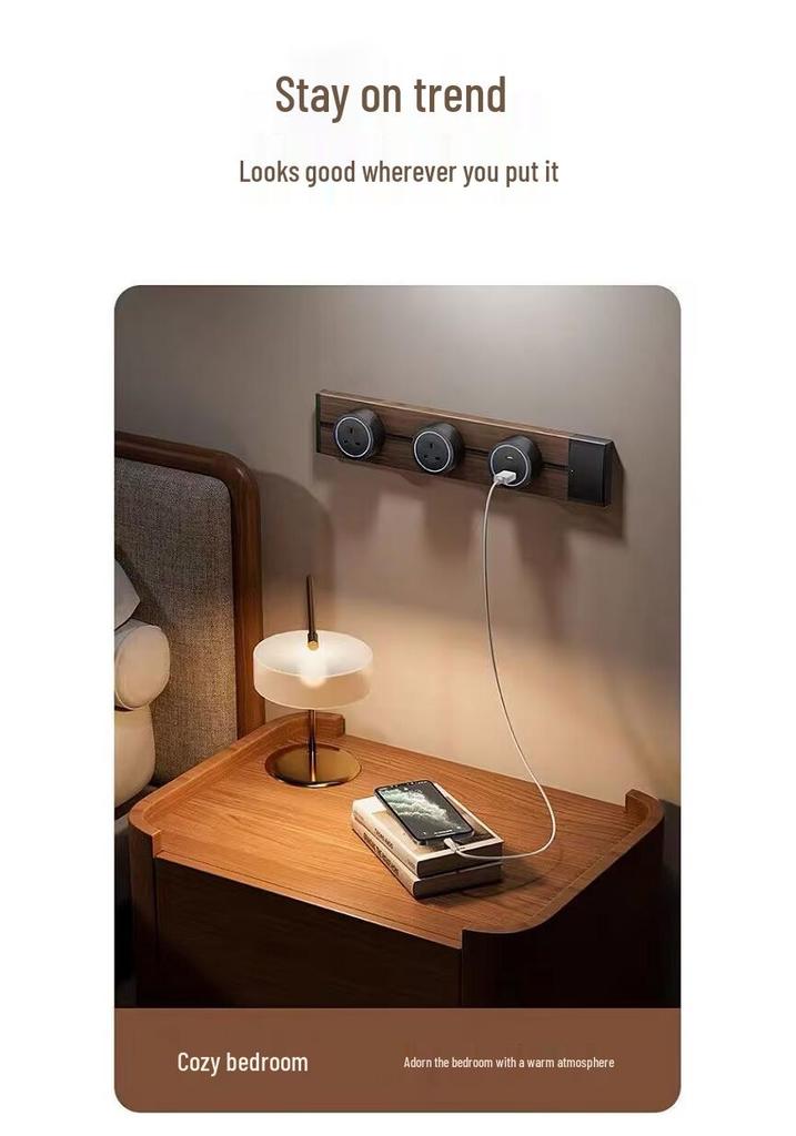 Retro Black Walnut Wood Grain Track Socket with USB Power Strip - Multi-functional British Design