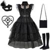 Abito da sera in rete da ragazza per cosplay della Famiglia Addams di Mercoledì con accessori (Taglia unica)