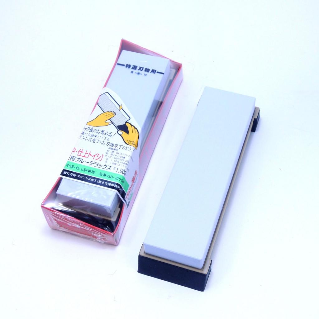 Kamejirushi Osho Blue DX Medium Whetstone with 180x50x25mm GS-1000P Stand, #1000,