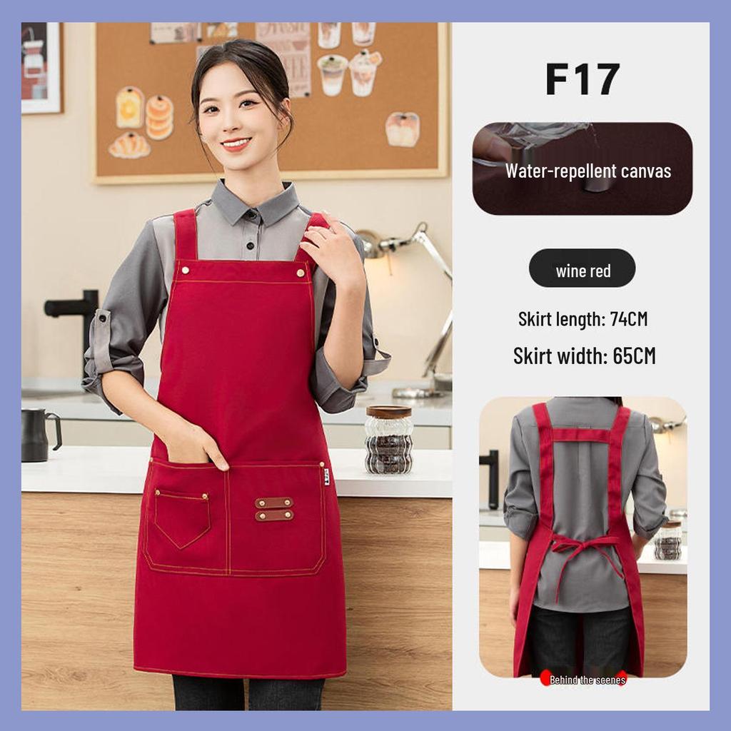 Women's High-End Waterproof & Oil-Resistant Canvas Apron with Logo for Coffee & Tea Shop