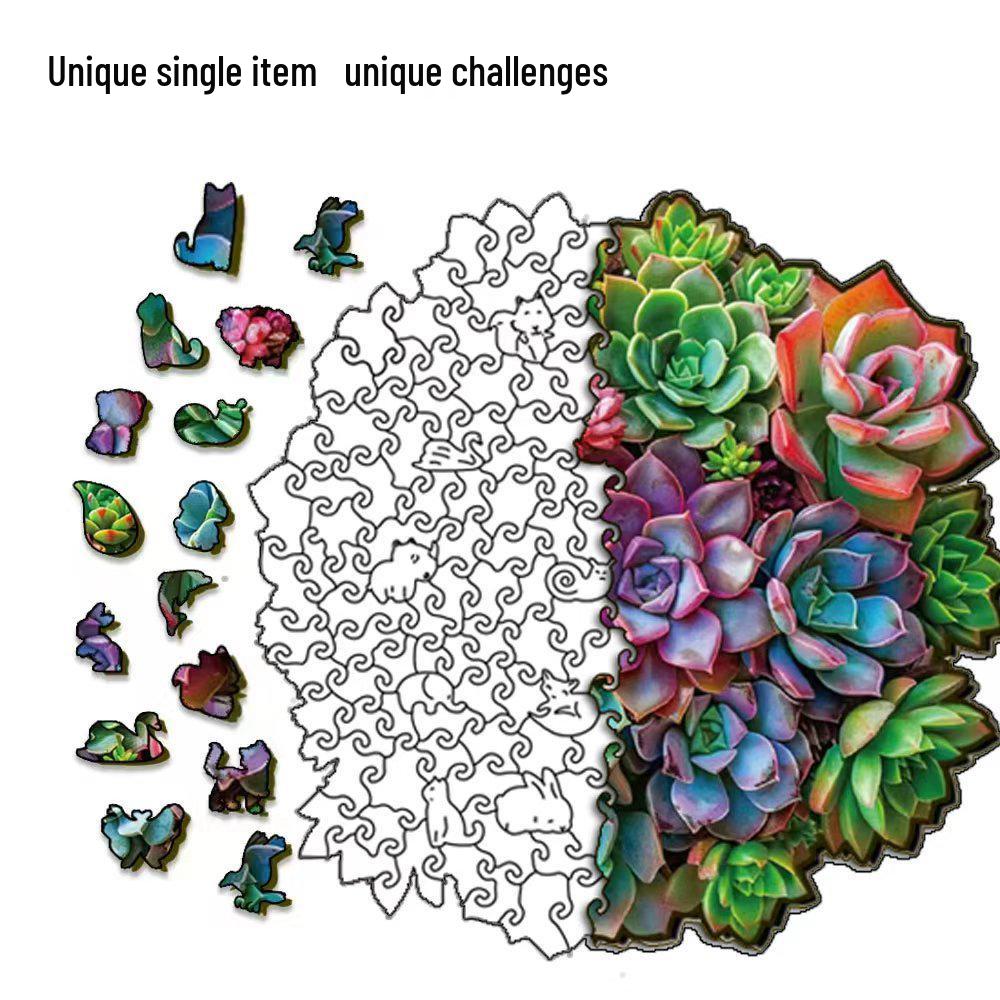 HOOLOOG Wooden Mosaic Succulent Puzzle Gift & Decorative Money Box