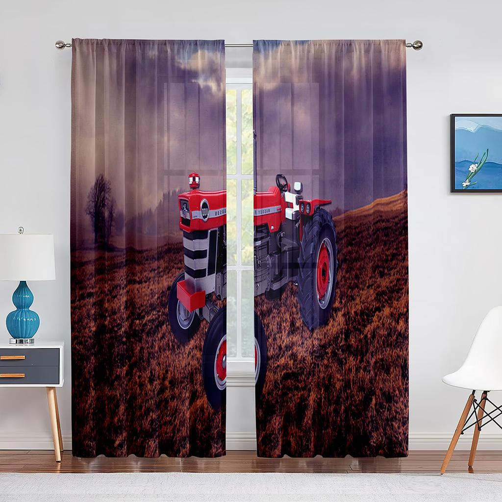 Tractor Harvests Crops Farm Theme Tulle Curtains for Living Room Bedroom Chiffon Voile Curtain Home Decoration Sheer Curtain
