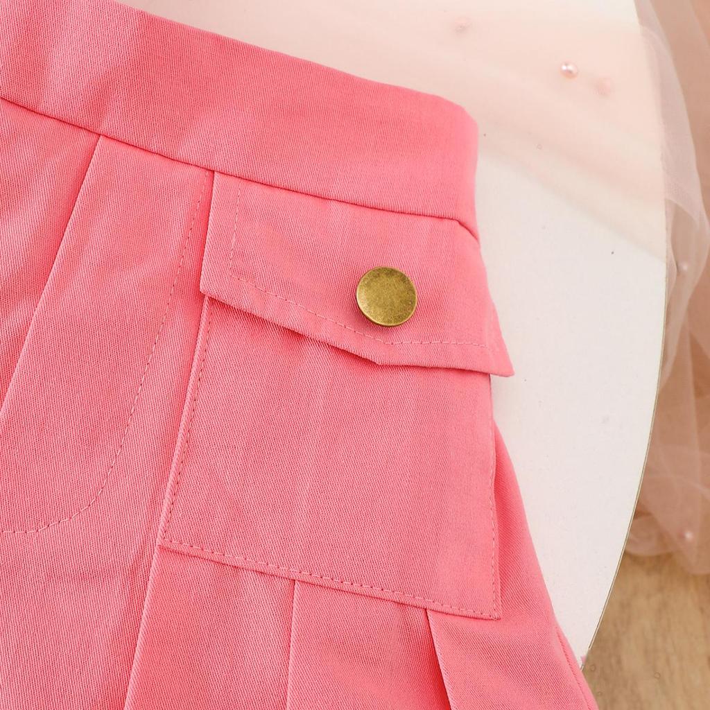 Girls' Pink Vest & Pleated Skirt 2Pcs Casual Outfit