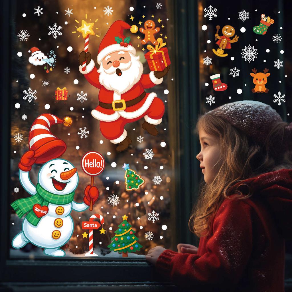 Christmas electrostatic glass stickers shopping mall window snowflake scene layout decoration stickers