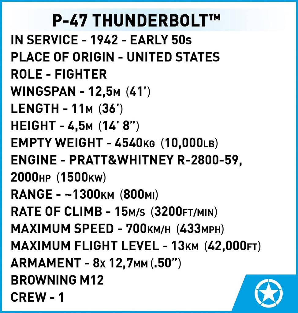 Historical Collection Thunderbolt scale 'Cobi #5737 P-47 (US Army) 1/32