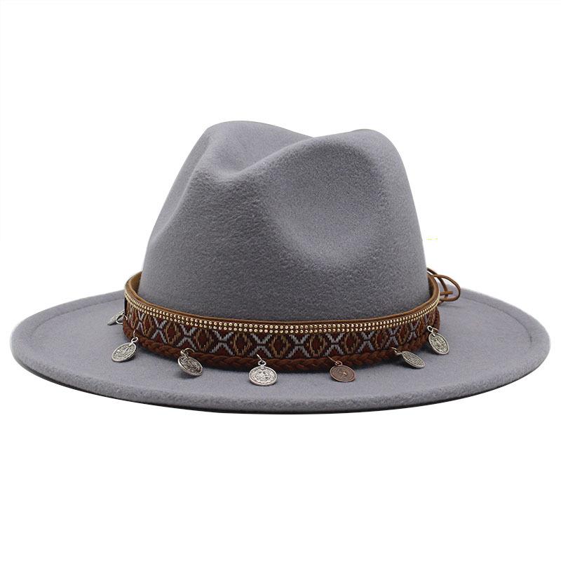 Woolen Jazz Minority Style Top Hat Women'S Retro Flat-Brimmed Big Eaves Hat