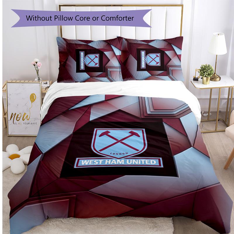 Set Lenzuola Stampato West Ham United Football 3 Pezzi, Comodo Set Copripiumino per Camera da Letto Amico della Pelle