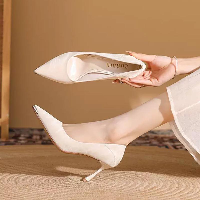 New Jacquard Satin Beautiful High Heels Women's Thin Heels Are Not Tired Feet White Pointed Single Shoes