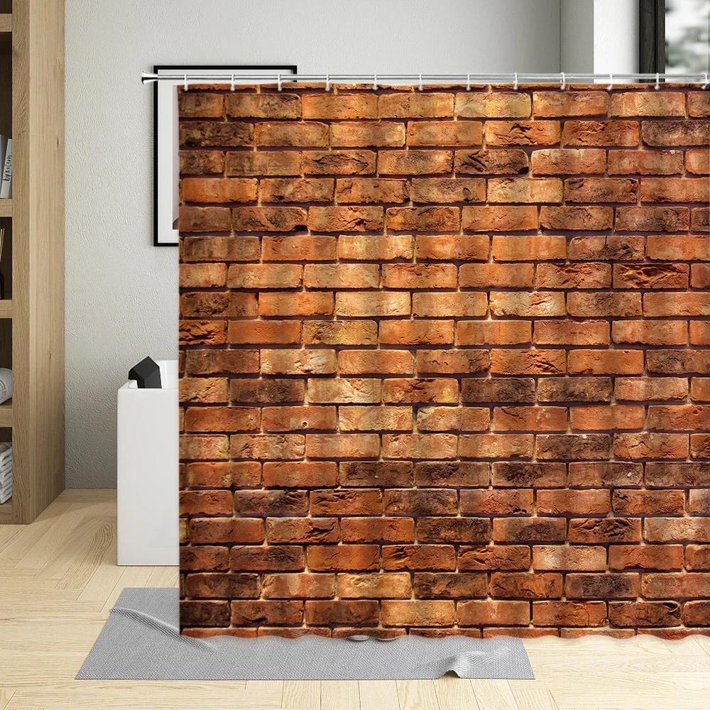 Seamless Brick Wall Building Shower Curtain Waterproof Bathtub Polyester Fabric Bathroom Curtains With Hooks Home Decor Screen