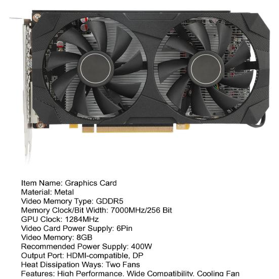 RX580 Graphics Card with Dual Cooling Fan 8GB GDDR5 256-Bit DP/HDMI-compatible Desktop PC Gaming Video Card Computer Accessories