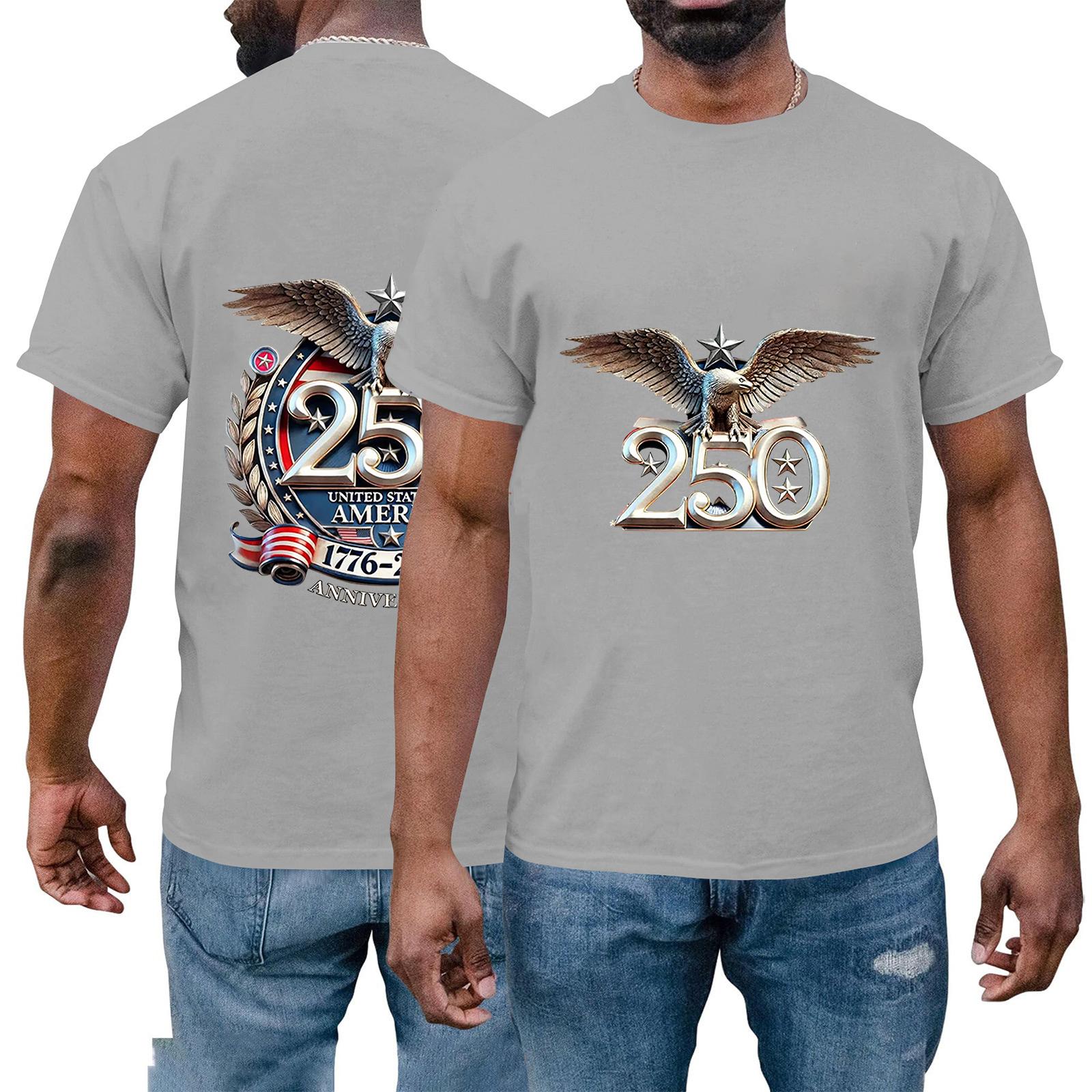 Men s and women s same short-sleeved casual everyday Independence Day printed short-sleeved shirt XXXL