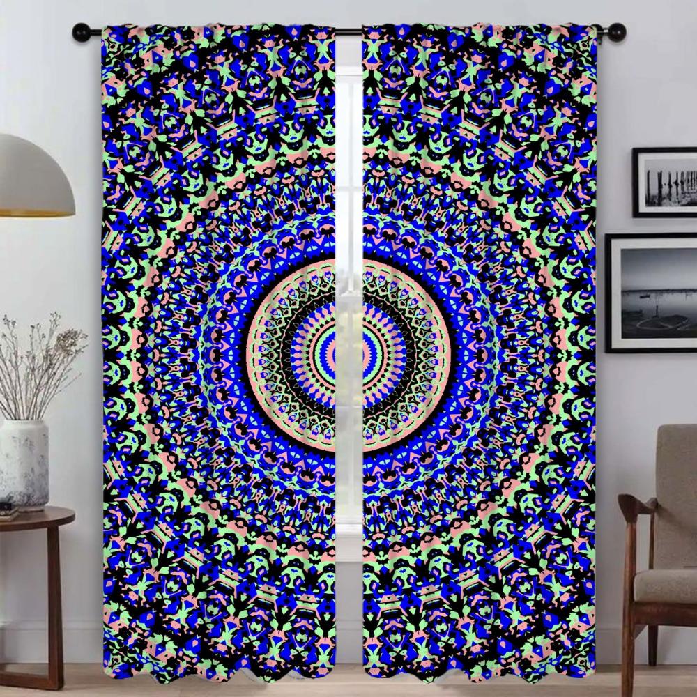 Trippy Vibrant Mandalas Curtains Child Room Partition Halloween Decoration Blackout Curtain for Room 2 Panel Tulle for Bedroom