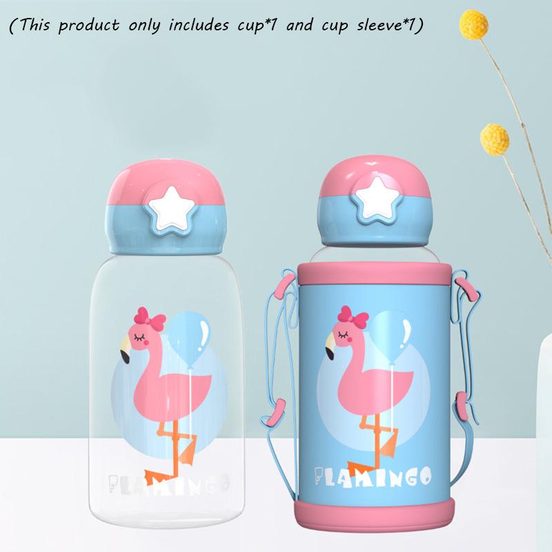 

Bottle Water 700ml Straw Cup Sleeve Portable Leakproof Kid Kettle Sports Travel Flamingo(Cup + Cup Sleeve)