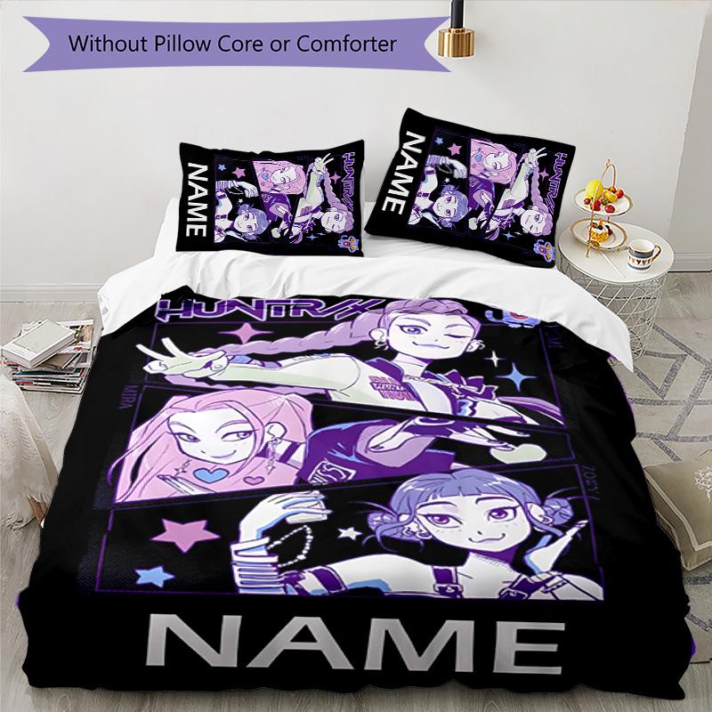 3pcs KPop Demon Hunters36 Cover Set - Personalized Name, HD Printed Bedding with 1 Cover and 2 Pillowcases - Perfect for Home Decor, Easy Care