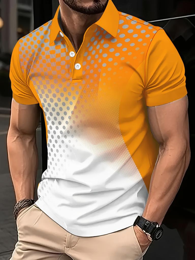 Modern Gradient Dot Pattern Short-sleeve Polo Shirt, Casual and Versatile.