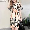 ZANZEA Women Summer Round Neck Short Sleeve Casual Print Dress