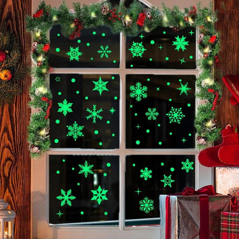 3Sheets Glow In The Dark Snowflake Window Stickers DIY Car Luminous PVC Decal Christmas Home Wall Decoration New Year Party Gift