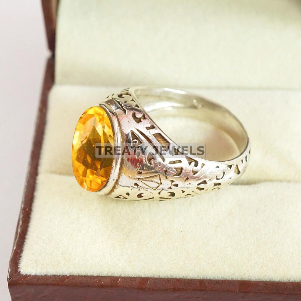 Citrin Oval geschliffener Edelstein mit 925er Sterling Silber Ring für Herren #A935 JL375669171647