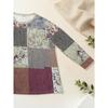 Women's plus size with pocket design retro splicing floral long-sleeved T-shirt, loose and thin casual top