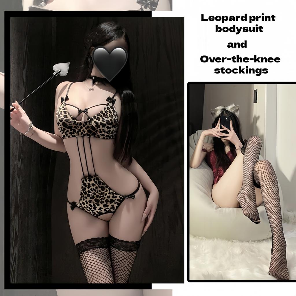 Erotic Lingerie Pure Passion Leopard Print Uniform Three-point All-in-one Dress Hot and Sexy Passionate No-tugging Flirtation Se