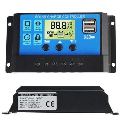 PV Regulator Home Accessories Built-in Timer Solar Battery Regulator 10A 20A 30A 12V 24V LCD Display MPPT Accessory Solar Controller Dual USB