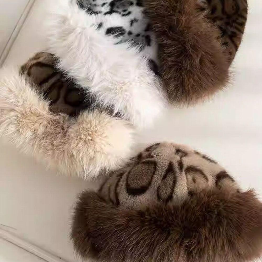 Korean Style Leopard Print Plush Mongolian Hat Brimless Plush  Bucket Hat  Autumn and Winter