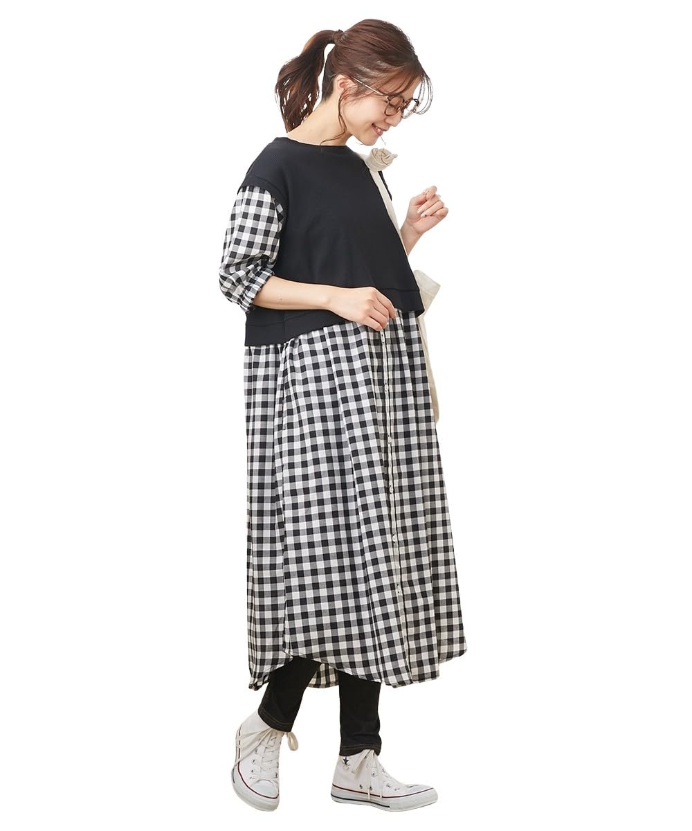 

Nissen Dress Puff Sleeves and Black Maternity Size 3L Women s [Maternity Wear/Nursing Wear] Layered-Style (Pre- Postpartum), (Gingham),
