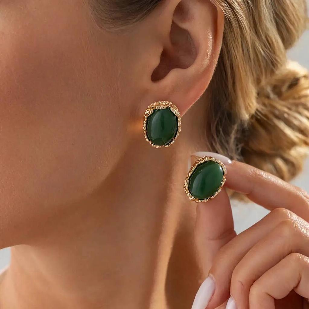 SHIXIN 3 Colors Vintage Irregular Resin Stud Earrings Women Bohemian Temperament Geometric Piercing Earring Daily Party Jewelry