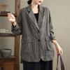 Dimanaf 2025 Nový Dámský Kabát Pruhované Bundy Lněný Tenký Vintage Vrchní Oblečení Dlouhý Rukáv Jarní Volný Knoflíkový Kabát