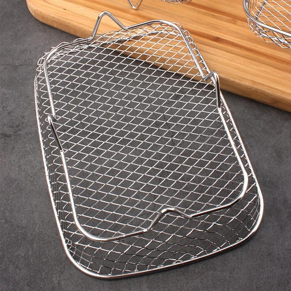 3 Layers Air Fryer Rack Stackable Grilling Rack Stainless Steel Mesh Grill Basket Steamer Cooker Kitchen Gadgets Cooking Tools
