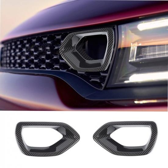 2PCS Front Bumper Center Grill Grille Cover Carbon Fiber for 2015+ Dodge Charger