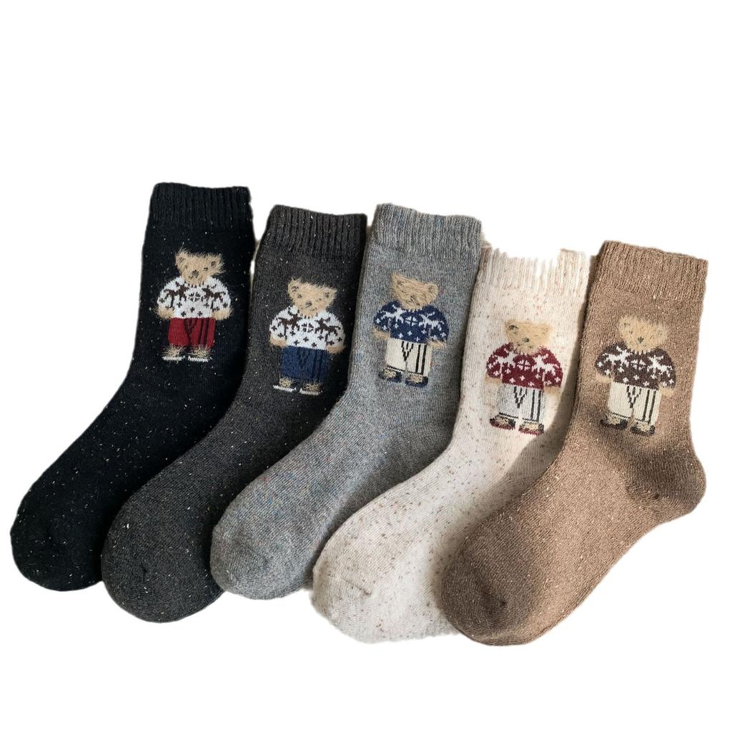 Vintage Sweater Bear "Cartoon Wool Socks Children'S Medium Tube Socks New Flocking Design Stacking Socks Women