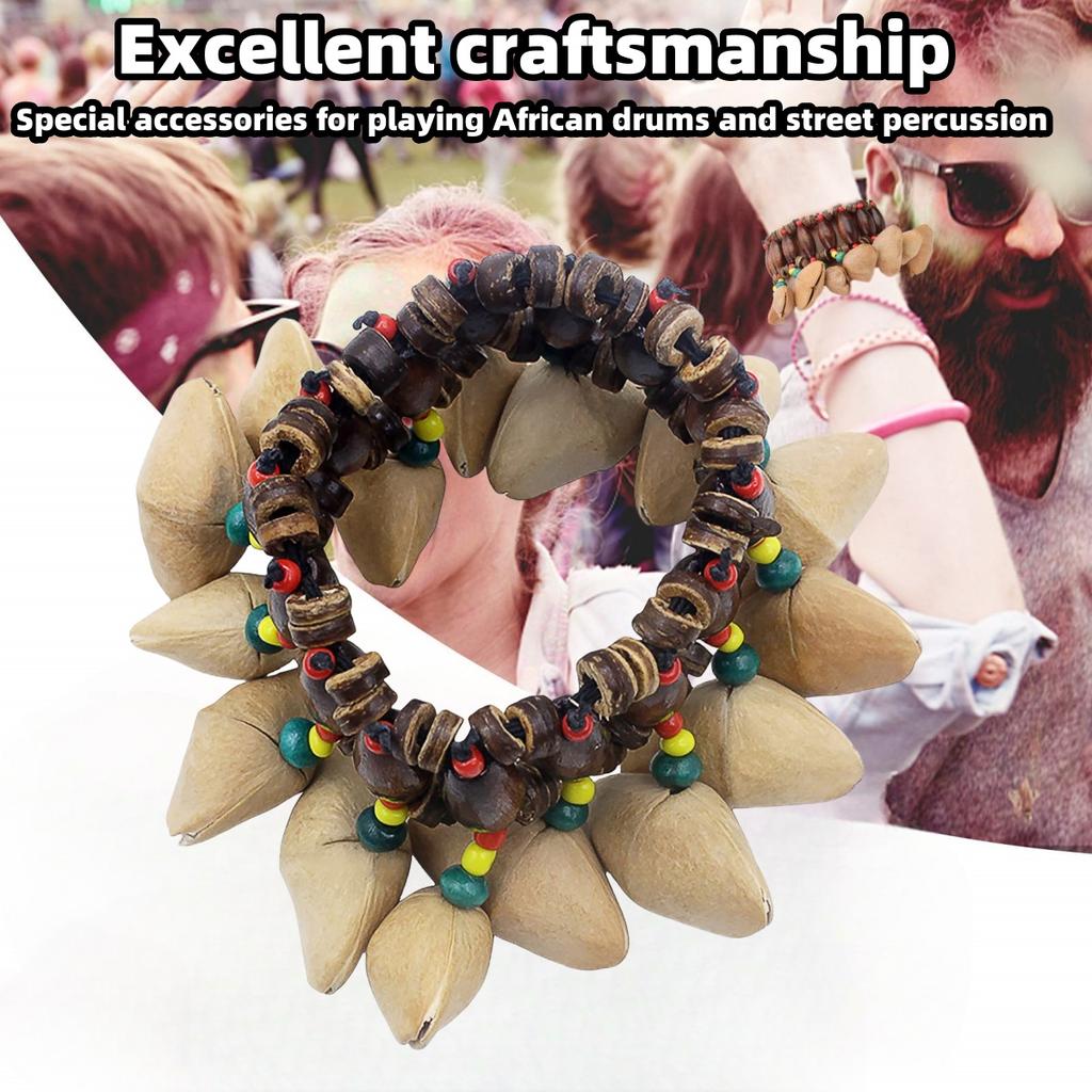 Miwayer Afrikanische Nussschalen Handglocke Armband Stammesstil/Für Djembe Afrikanische Trommel Conga Perkussion Musikinstrument Geschenke Spielzeug