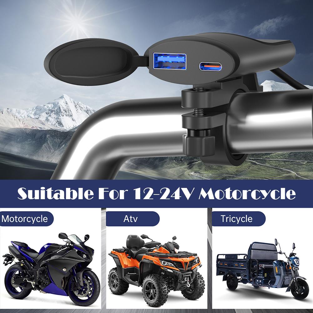 Motorcycle Phone Charger 30W USB-C +18W USB-A dual ports For motorcycle ATV tricycle Mounting Bracket Motorcycle Phone Char X8T3