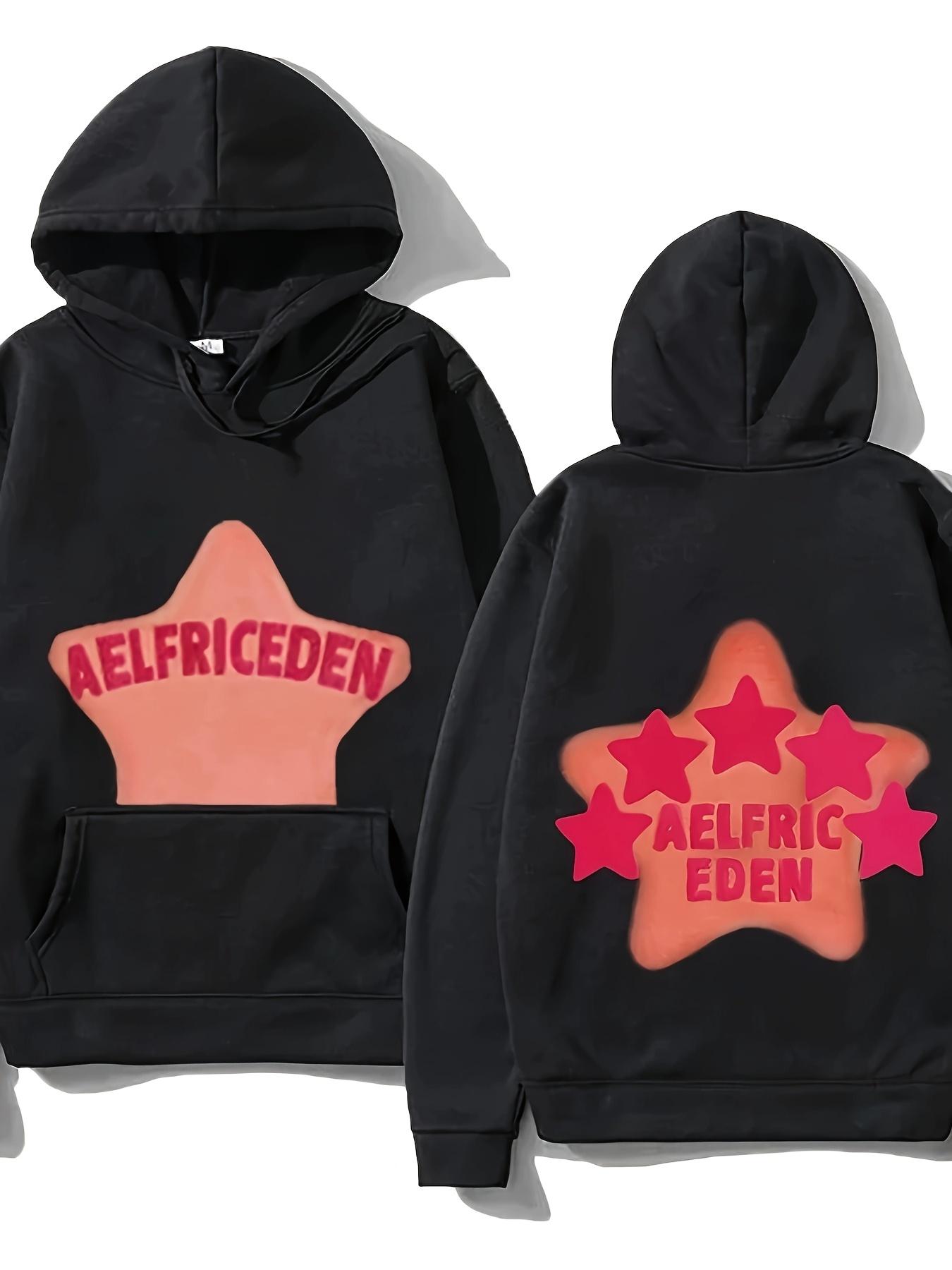 

American Style Hoodie Pink Star Letter Print 100% Polyester Loose Fit Casual Pullover Machine Washable Autumn Winter Fashion 3XL