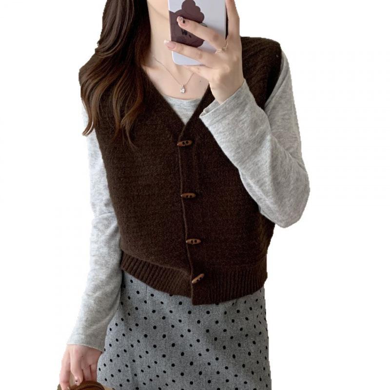Women's Korean Knitted Sweater Vest - Loose Fit, Sleeveless with Shoulder Pads for Autumn/Winter Layering