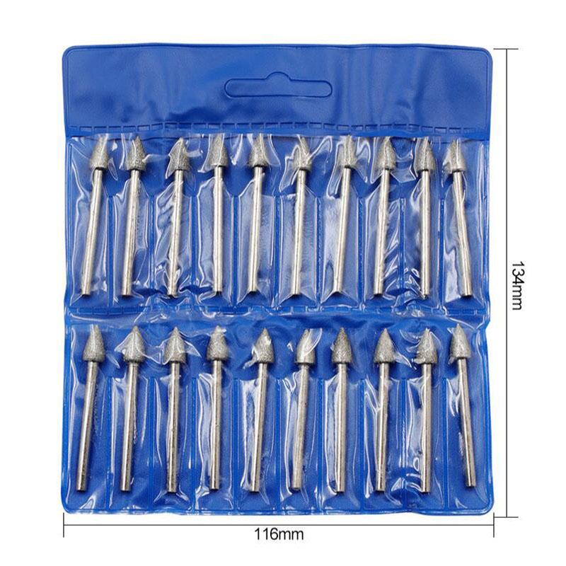 

Алмазная шлифовальная головка Шлифовальная игла Диаметр хвостовика 3 мм Набор из 20 штук Мелкий песок Нефрит Драгоценный камень Шлифовальная головка Резьба C