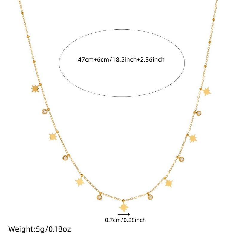 Gold Plated Multi Star Charm Beaded Necklace, Dainty Sunburst Star Pendant Link Chain with CZ Charms, Boho Jewelry for Women Gift