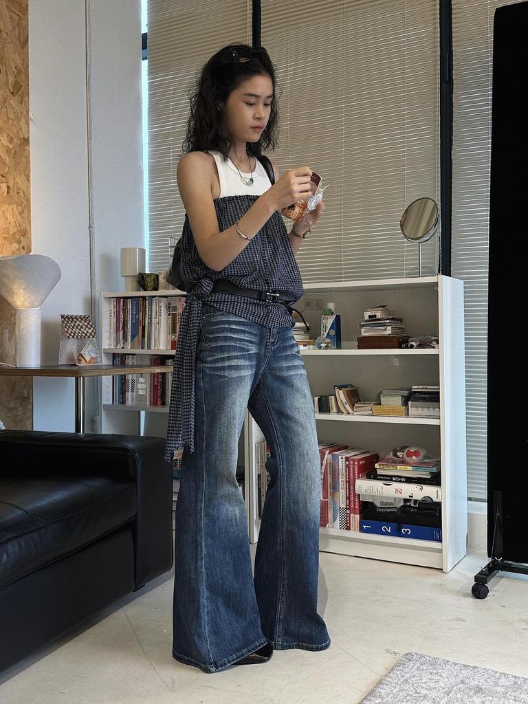 Xu Man Spring/Summer Retro Distressed Flare Jeans - Slimming Sweet Spicy Girl Style Long Pants for Women