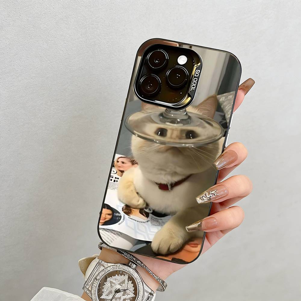 Funny Cat Phone Case  Phone Case For iPhone 17,16,15,14,13,12,11 Plus,Pro Max,XS,Colored Silver Plated Inside Cover