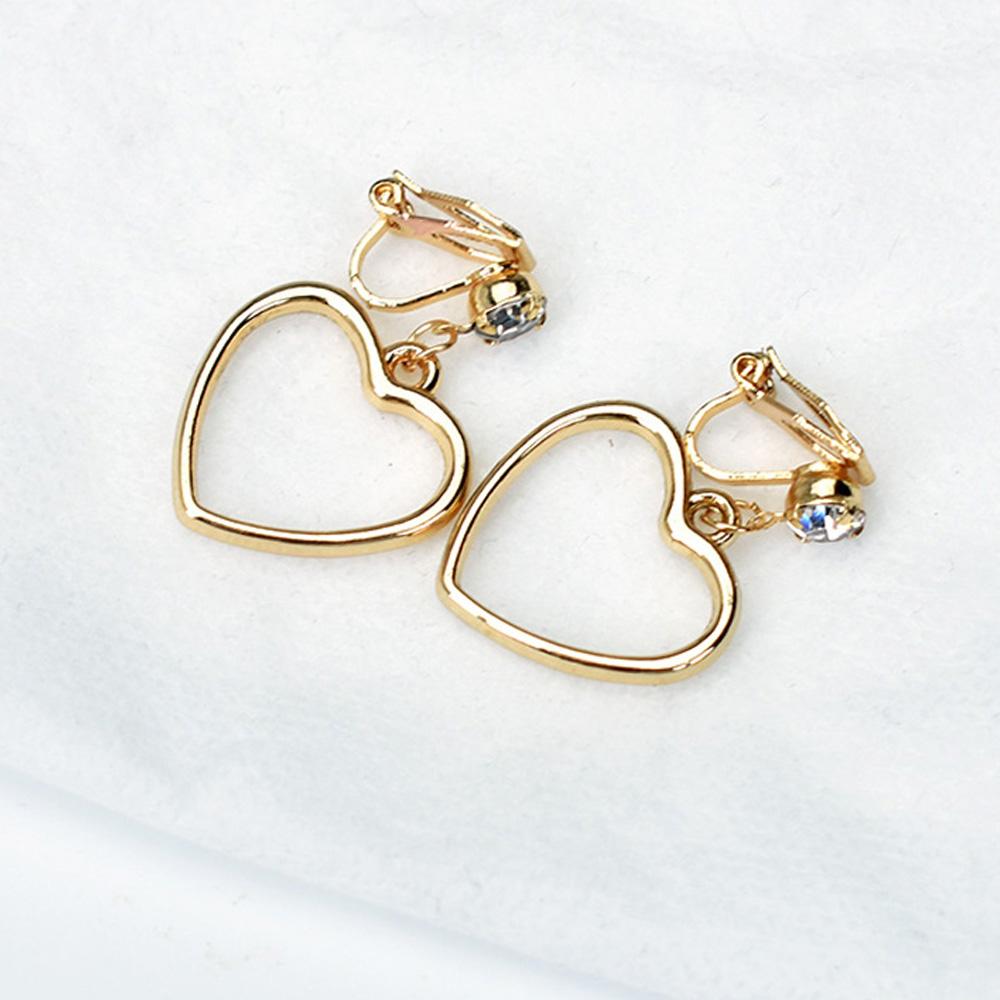 Non Pierced Gold Heart Clip On Earrings Without Piercing Simple Hollow Geometric Earring Earcuffs For Women Metal Jewelry
